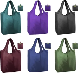 BeeGreen Reusable Grocery Bags 6 Pack women Gifts Foldable Tote Bag For Women with Pouch Bulk X-Large 50Lbs Machine Washable Polyester Fabrics Grocery Bags for Men Shopping Bags Tote Bag Colorful