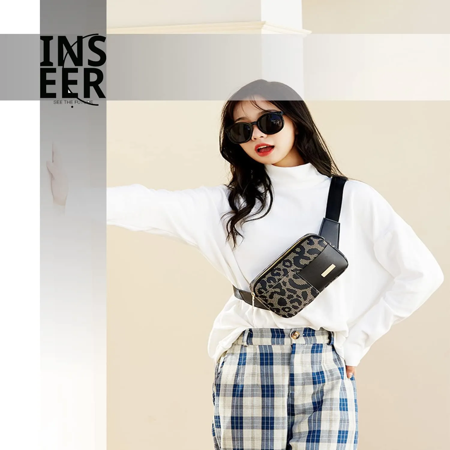 Belt Bag Crossbody Fanny Pack for Women Men - PU Leather Fashionable Waist Pouch for Travel Bum Purse with Extender Strap Medium Plus Size Trendy Waterproof | Workout/Traveling (Leopard Black )