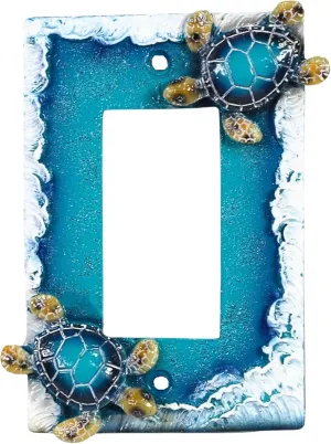 BestGiftEver Nautical Single Rocker Switch (1 Gang) Decorative Light Switch Plate Cover with Sea Turtle and Ocean Waves Design, Coastal Home Décor for Unique Lighting Accents