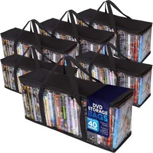 Besti Premium Quality Home DVD Storage Bags (6-Pack) Holds 240 Total Movies or Video Games, Blu-ray, | Convenient Travel Case for Media | Stackable, Easy to Carry