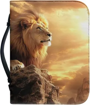 Bible Case for Girls Portable Handbag Bookmark with Handle and Zipper for Bible Study Commuter Pray Activity Business Briefcase Bible Bag for Friends,Lion Print