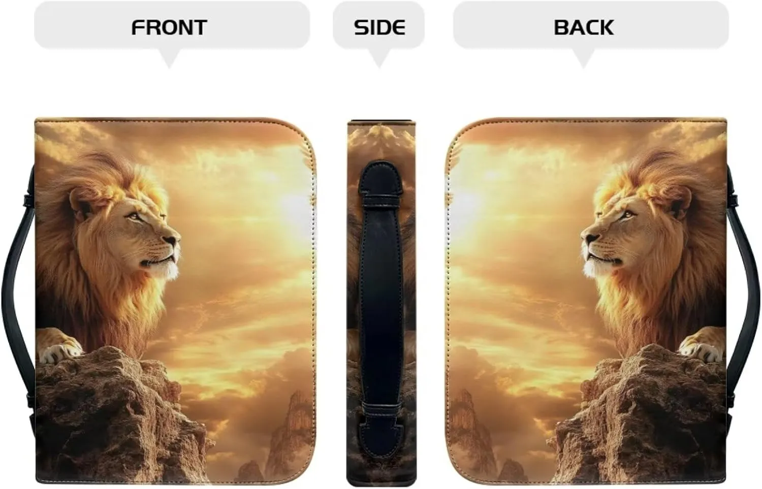 Bible Case for Girls Portable Handbag Bookmark with Handle and Zipper for Bible Study Commuter Pray Activity Business Briefcase Bible Bag for Friends,Lion Print