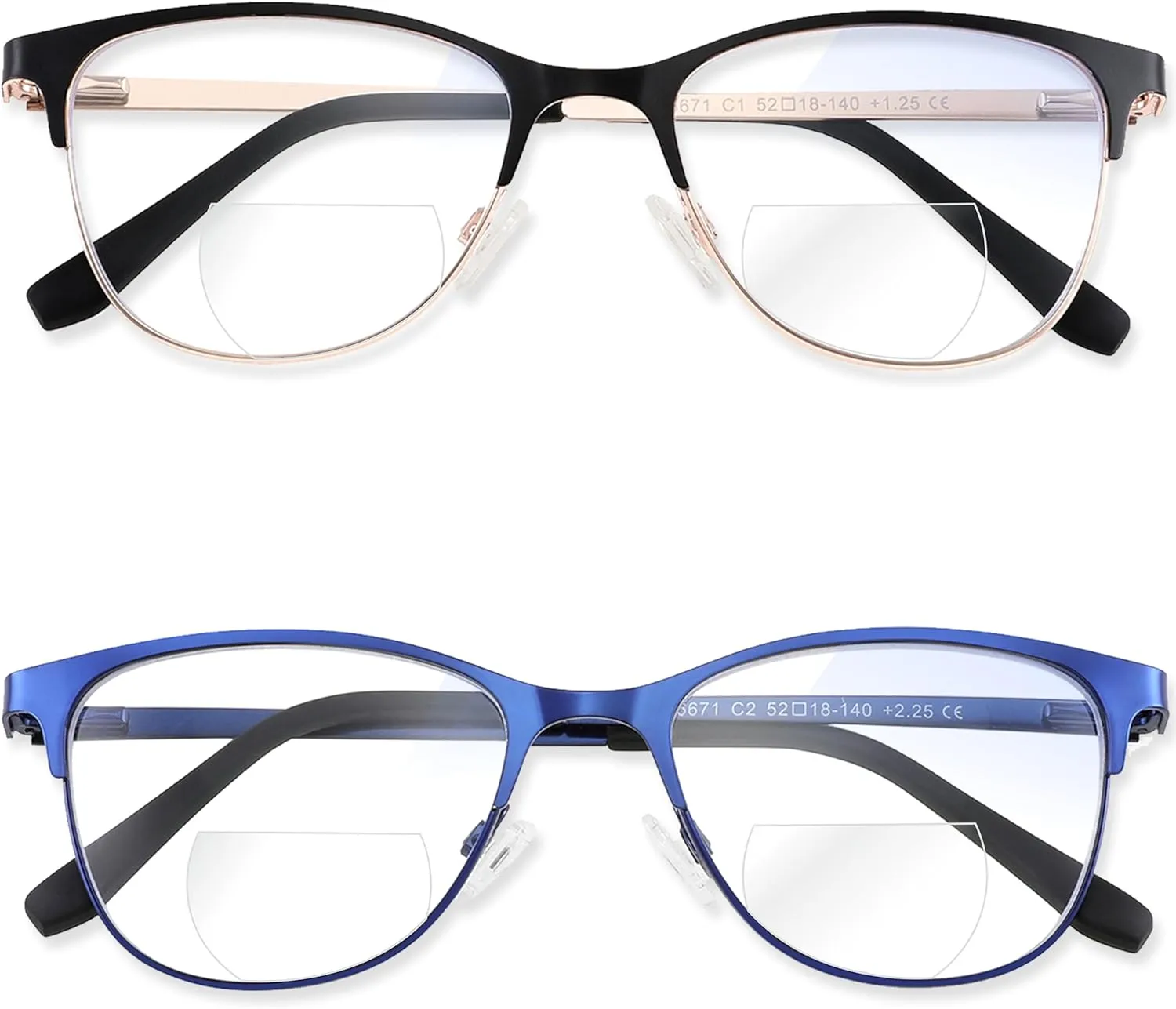 Bifocal Reading Glasses Women,Fashion Clear Top Cheaters Oversized Readers,Stylish Cat Eye Wide Ladies Eyeglasses