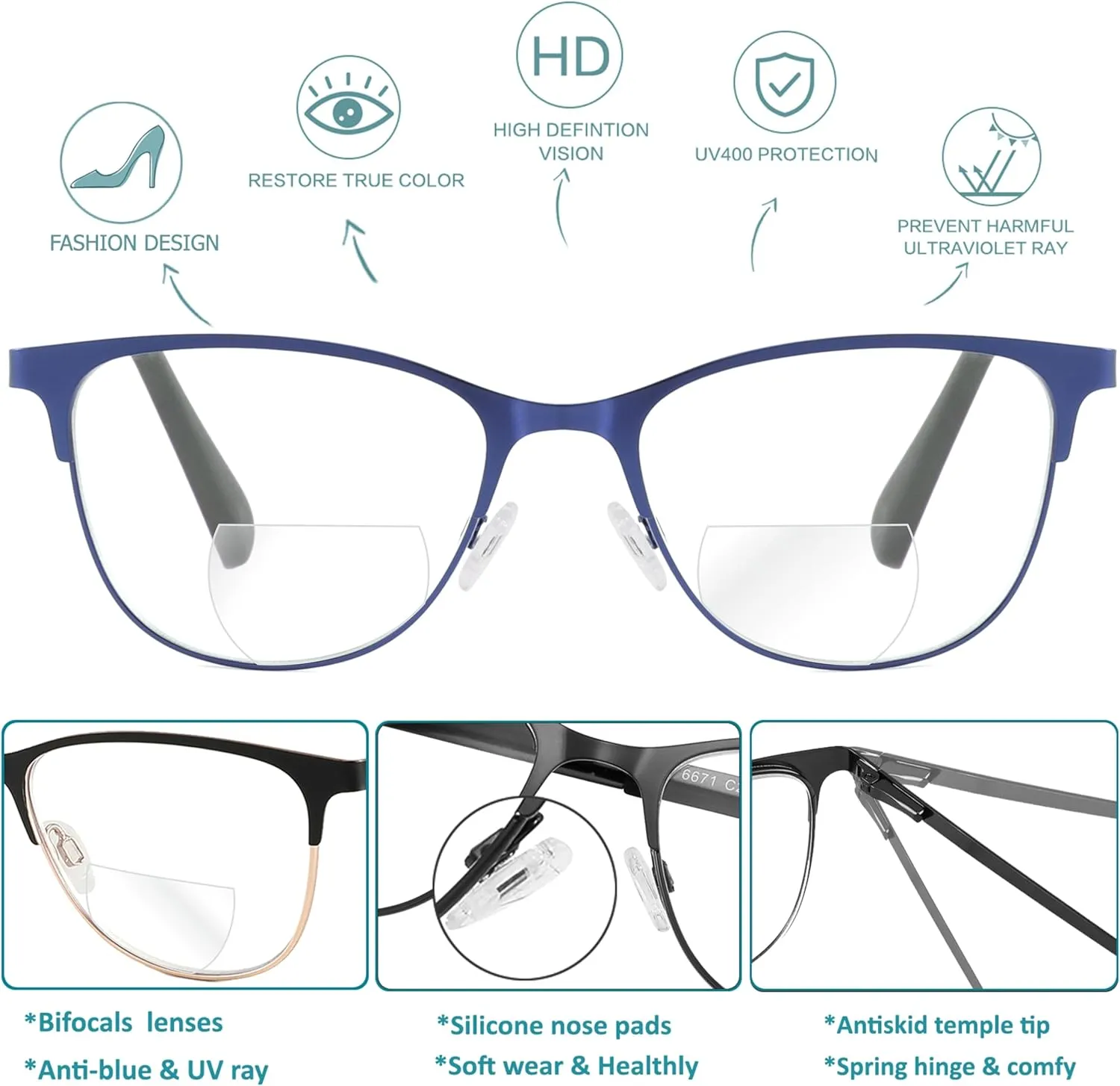Bifocal Reading Glasses Women,Fashion Clear Top Cheaters Oversized Readers,Stylish Cat Eye Wide Ladies Eyeglasses