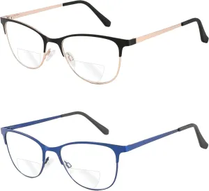 Bifocal Reading Glasses Women,Fashion Clear Top Cheaters Oversized Readers,Stylish Cat Eye Wide Ladies Eyeglasses