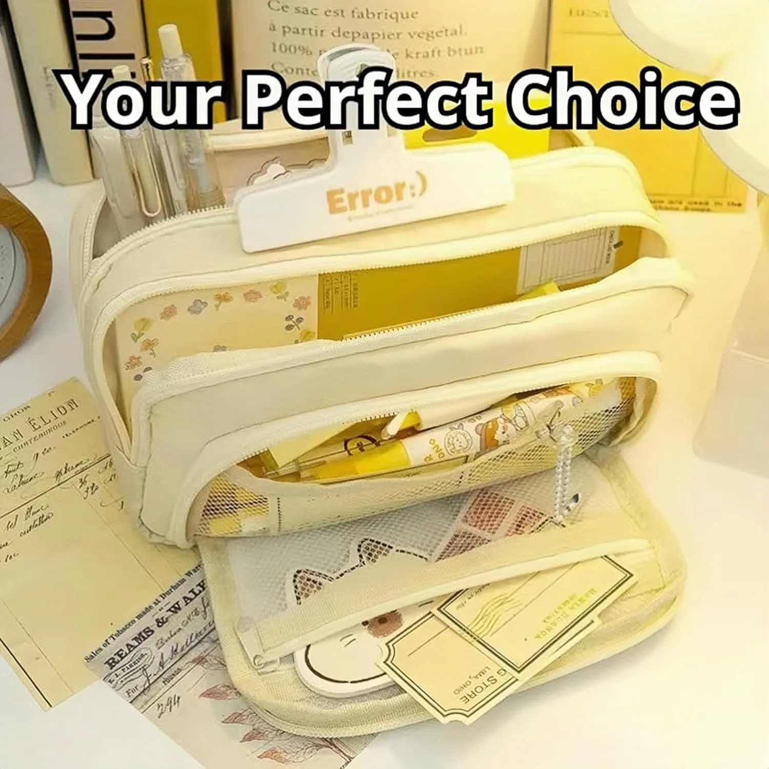 Big Capacity Pencil Case 3 Compartments Large Pencil Pouch Pen Bag Pencil Box Holder Organizer Simple Storage Aesthetic Stationery Cosmetic for Adults Men Women Office Essentials (Light Blue)