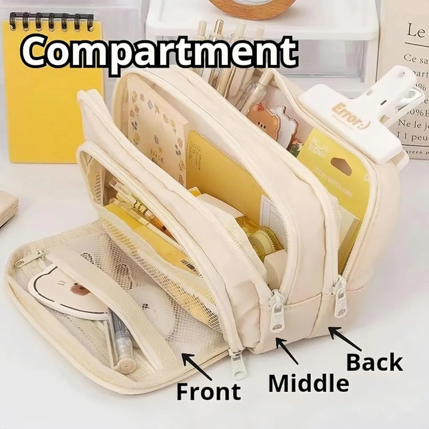Big Capacity Pencil Case 3 Compartments Large Pencil Pouch Pen Bag Pencil Box Holder Organizer Simple Storage Aesthetic Stationery Cosmetic for Adults Men Women Office Essentials (Light Blue)