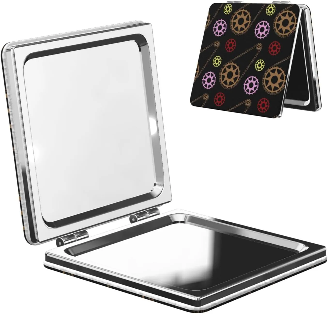 Bike Mechanic Pattern Small Makeup Mirror Portable Travel Cosmetic Mirror Folding Small Pocket Mirror