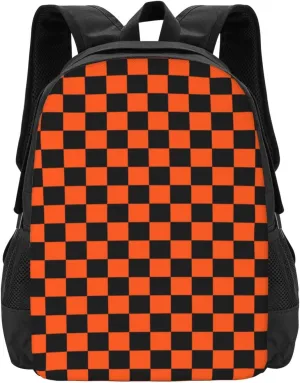 Black And Orange Checkerboard Pattern Lightweight Packable Backpack Travel Casual Hiking Daypack Foldable Backpack For Men Women