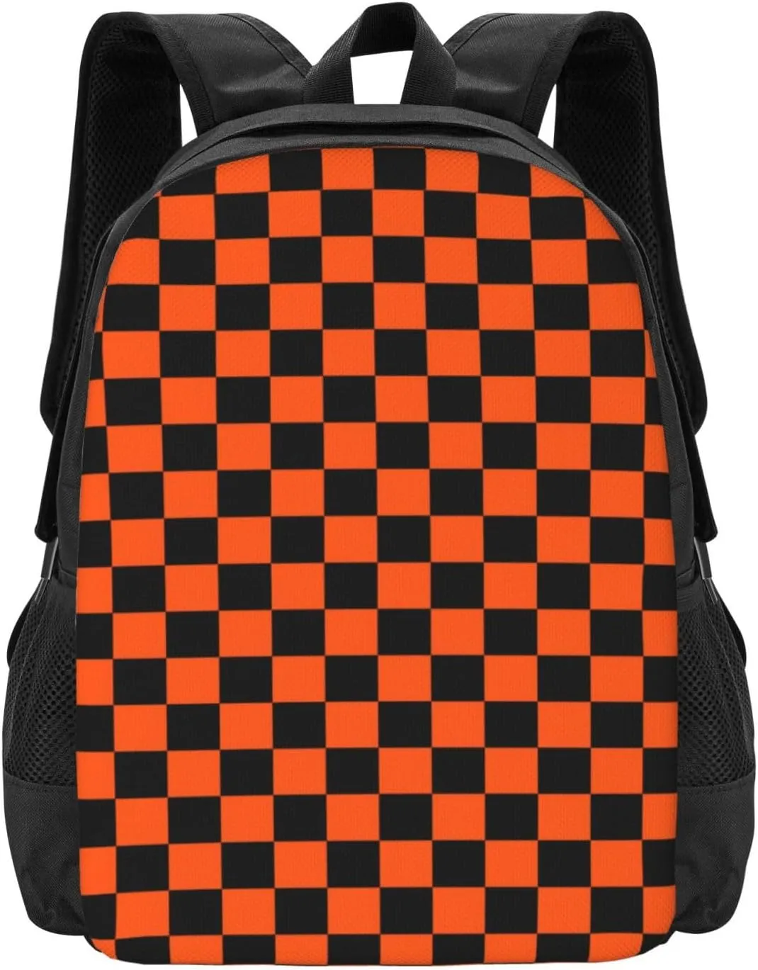 Black And Orange Checkerboard Pattern Lightweight Packable Backpack Travel Casual Hiking Daypack Foldable Backpack For Men Women
