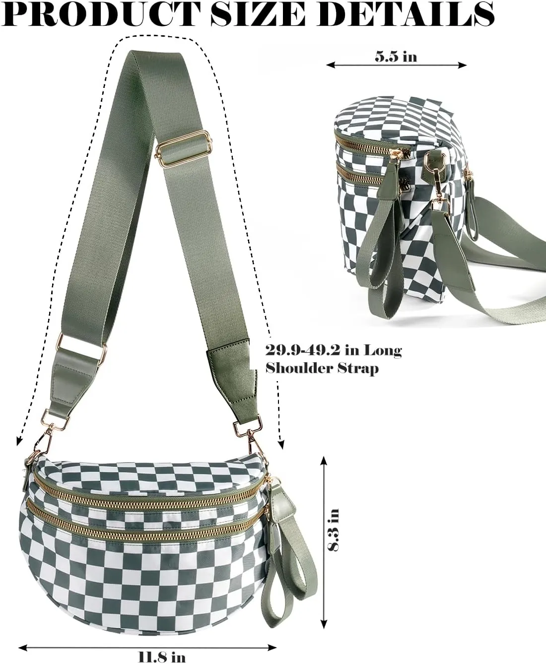 Black and White Checkered Crossbody Bag Bum Bag for Women,Spacious Checkered Purse Fanny Packs Belt Bag