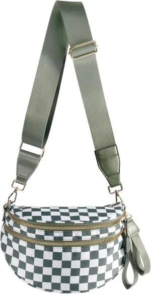Black and White Checkered Crossbody Bag Bum Bag for Women,Spacious Checkered Purse Fanny Packs Belt Bag