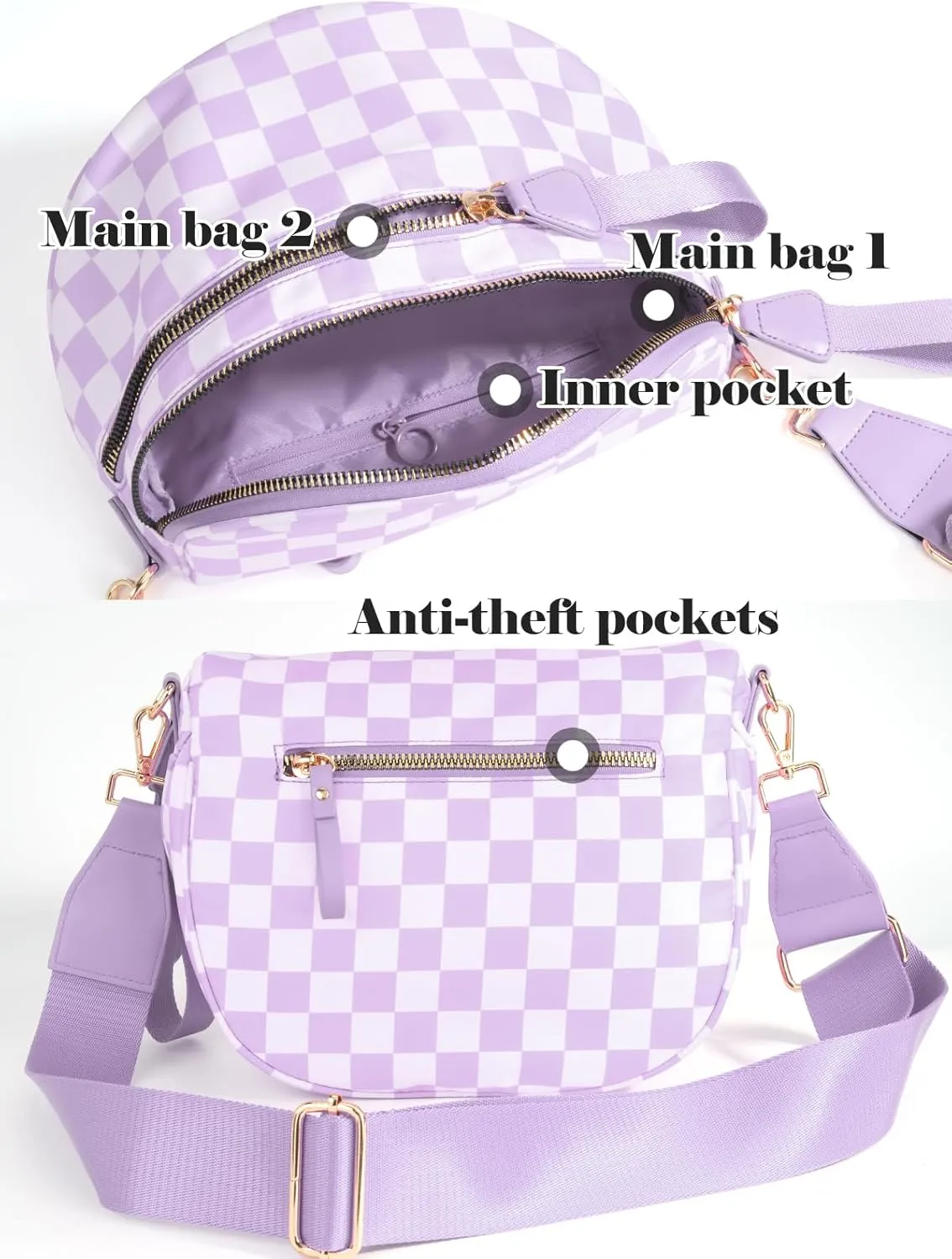 Black and White Checkered Crossbody Bag Bum Bag for Women,Spacious Checkered Purse Fanny Packs Belt Bag