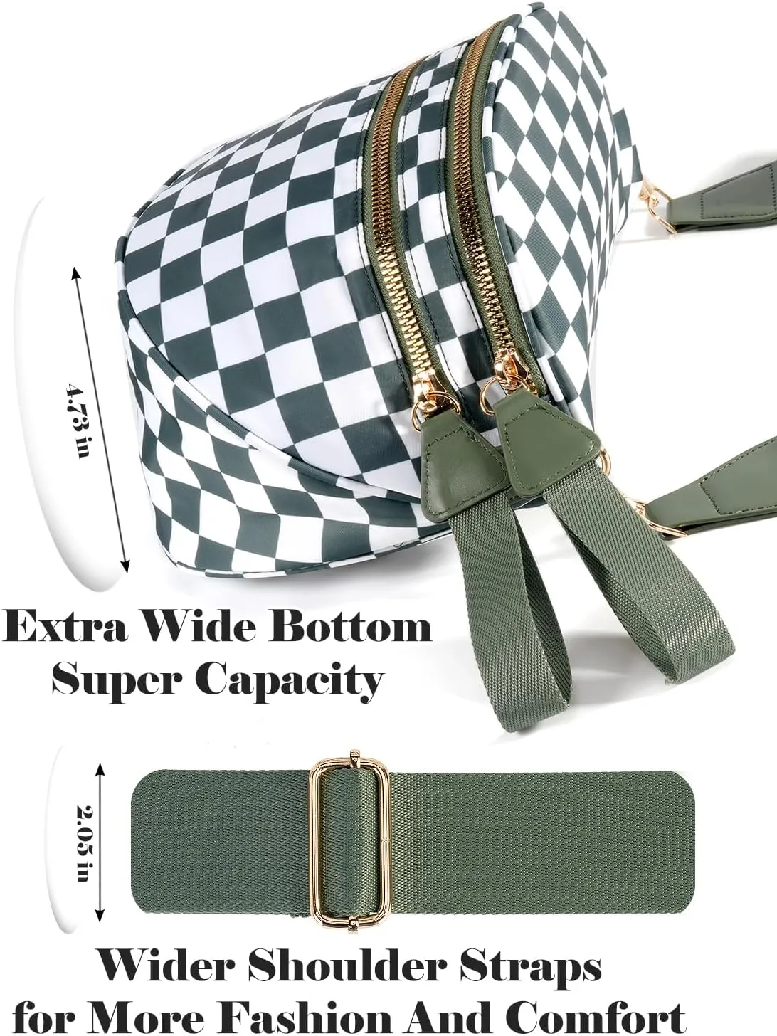 Black and White Checkered Crossbody Bag Bum Bag for Women,Spacious Checkered Purse Fanny Packs Belt Bag