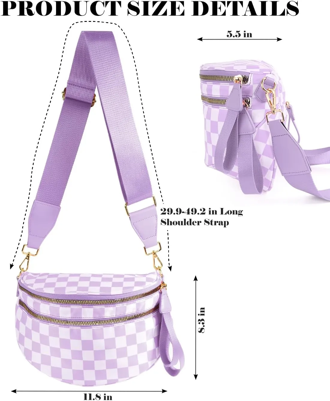 Black and White Checkered Crossbody Bag Bum Bag for Women,Spacious Checkered Purse Fanny Packs Belt Bag