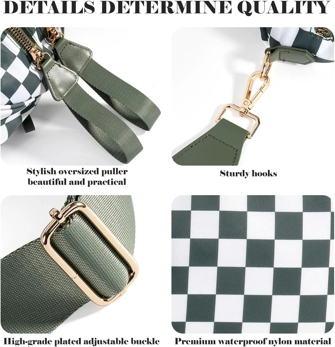 Black and White Checkered Crossbody Bag Bum Bag for Women,Spacious Checkered Purse Fanny Packs Belt Bag