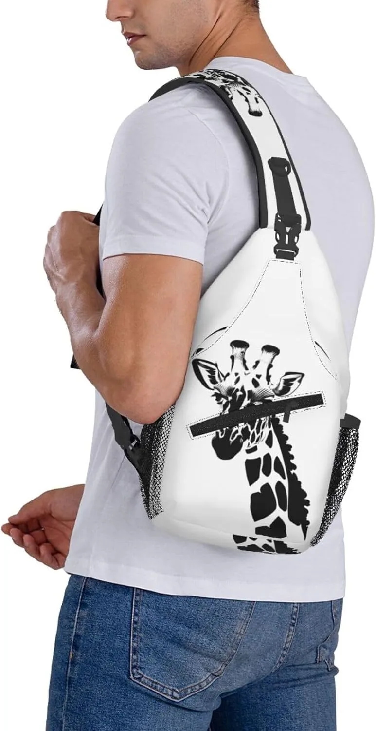 Black and white giraffe Print Men's Cross Chest Bag Diagonally, Cute Crossbody Shoulder Backpack, 7.5" L x 3.5" W x 15.3" H
