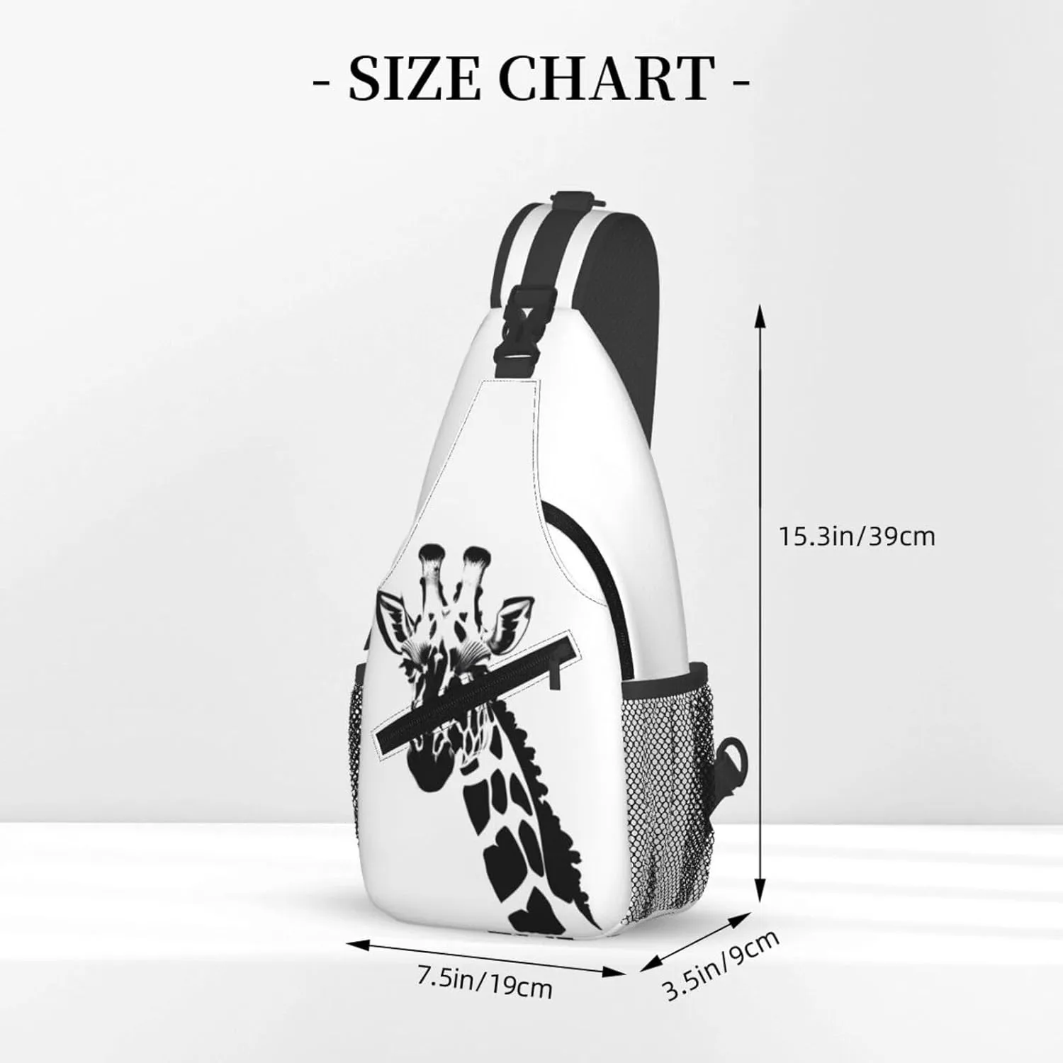 Black and white giraffe Print Men's Cross Chest Bag Diagonally, Cute Crossbody Shoulder Backpack, 7.5" L x 3.5" W x 15.3" H