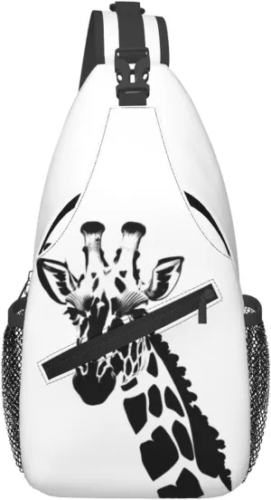 Black and white giraffe Print Men's Cross Chest Bag Diagonally, Cute Crossbody Shoulder Backpack, 7.5" L x 3.5" W x 15.3" H