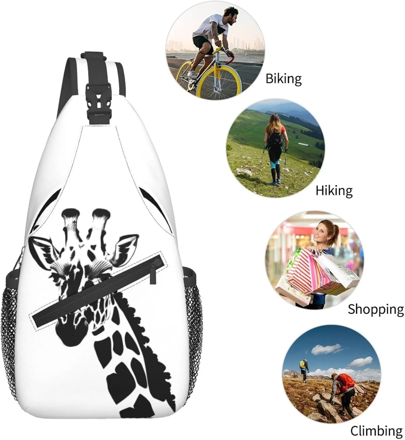 Black and white giraffe Print Men's Cross Chest Bag Diagonally, Cute Crossbody Shoulder Backpack, 7.5" L x 3.5" W x 15.3" H