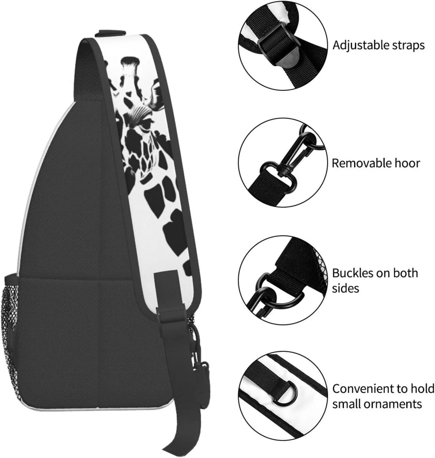 Black and white giraffe Print Men's Cross Chest Bag Diagonally, Cute Crossbody Shoulder Backpack, 7.5" L x 3.5" W x 15.3" H
