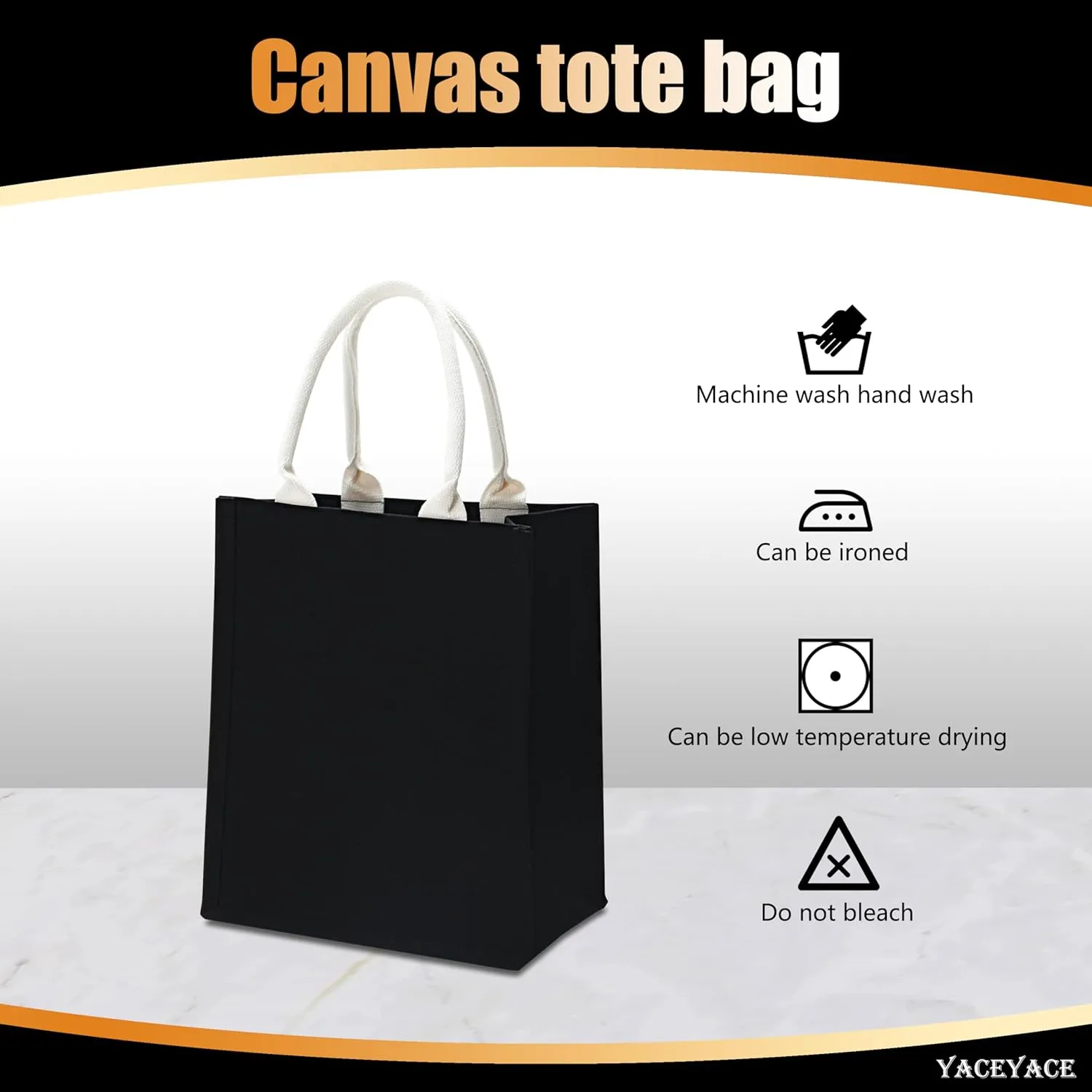 Black Canvas Tote Bags - 12"x6"x10" for Work, Travel, Crafts, Beach