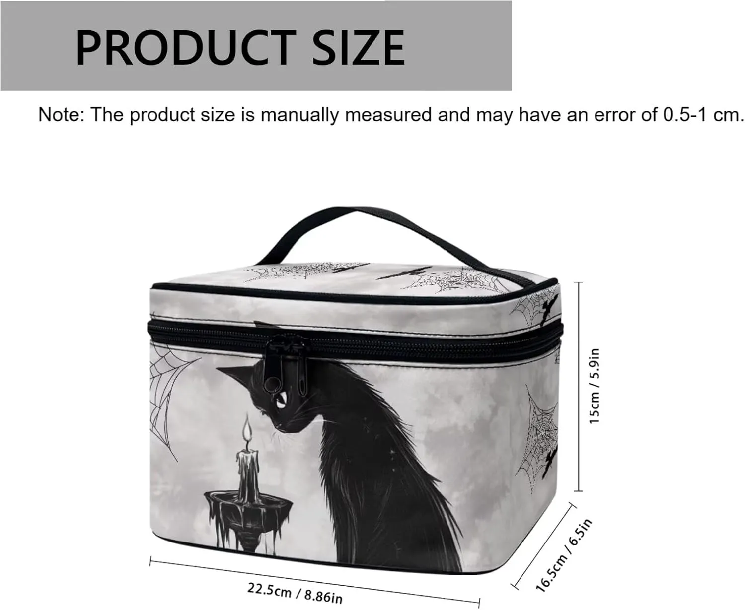 Black Cat Candle Print Travel Toiletry Bag Kit Makeup Case for Women, Gothic Forest Spider Web Dopp Kit Zipper Cosmetic Organizer Brush Holder Makeup Bag