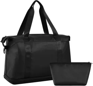 Black Gym Bag for Women and Men Travel Duffel Sports Duffel Luggage Bags with Wet Pocket Waterproof 20810