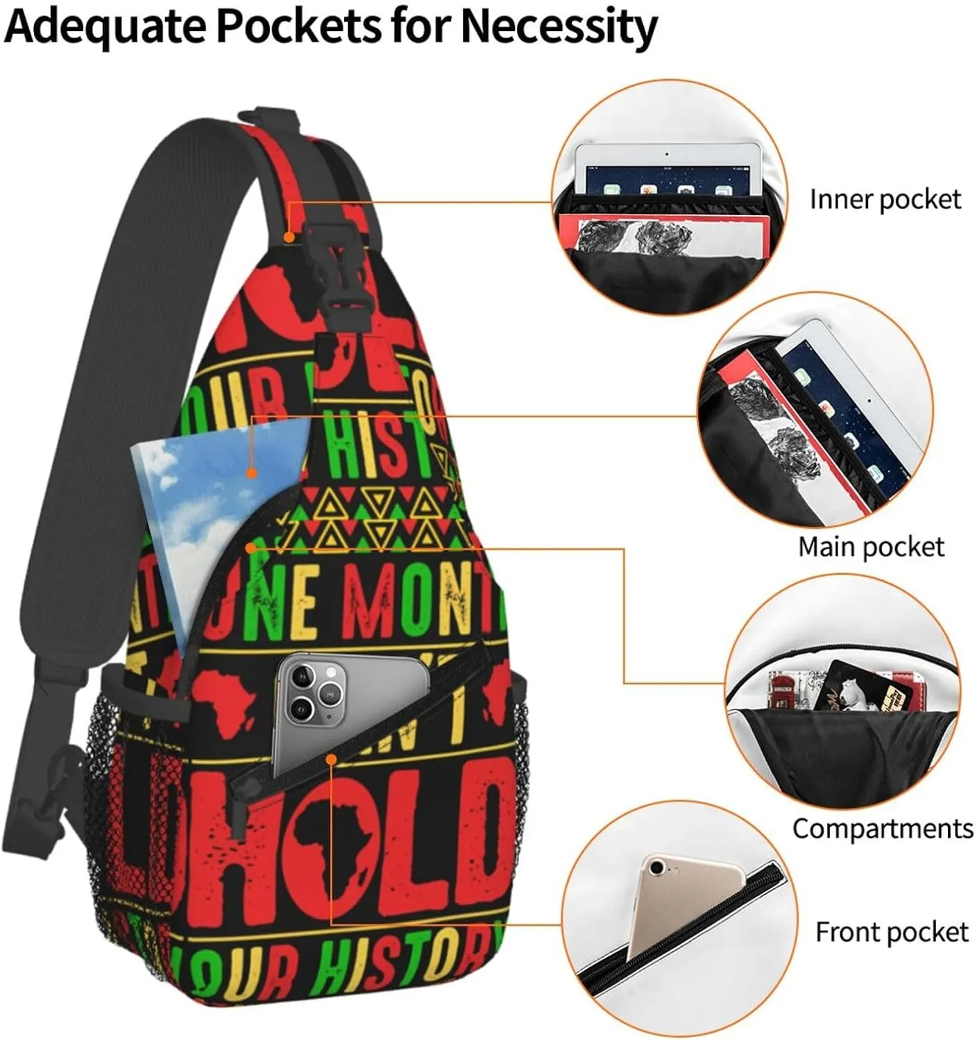 Black History Month Sling Bag Adjustable Crossbody Bag Casual Chest Bags Travel Shoulder Backpack For Women Men