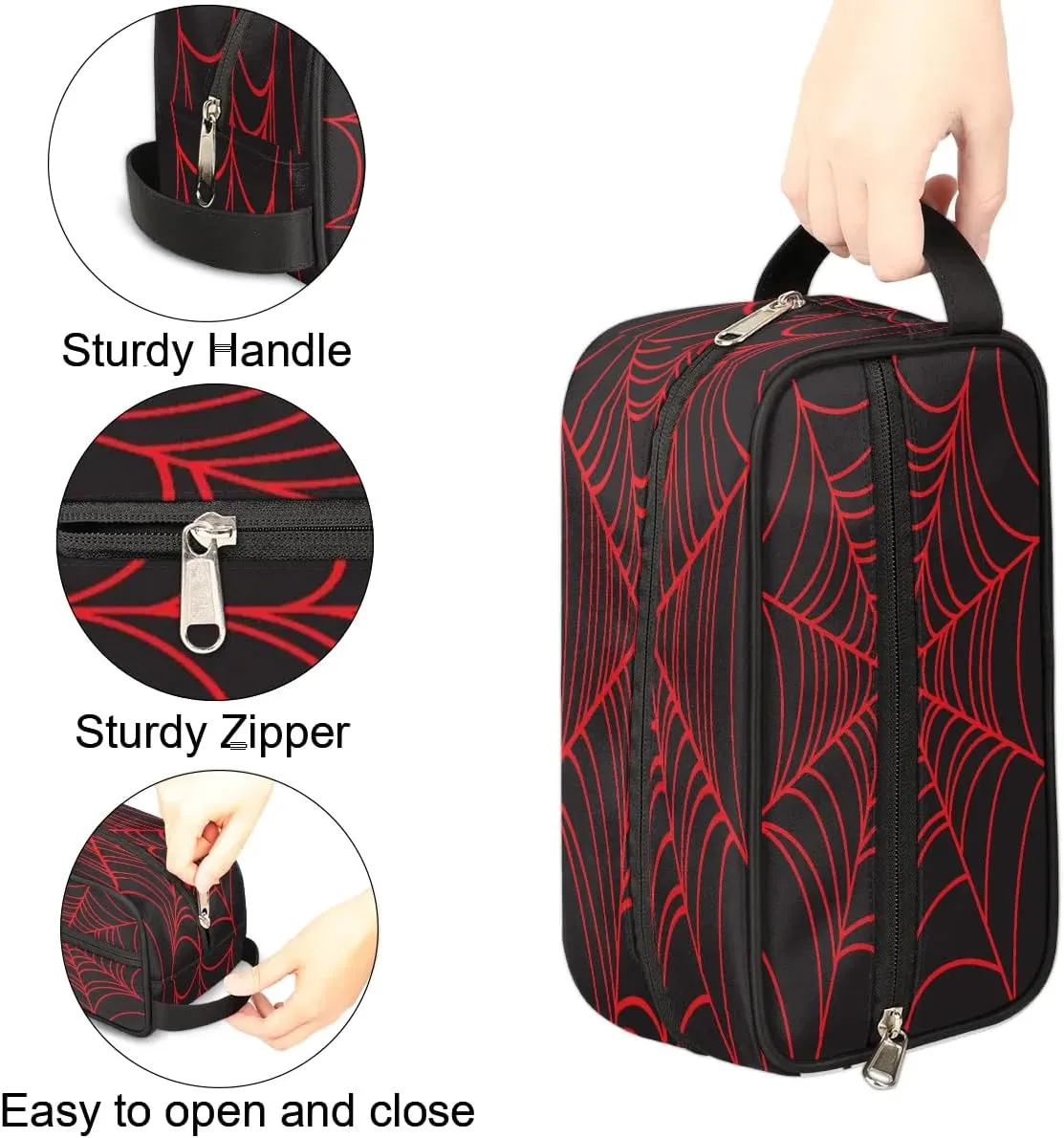 Black Spider Web Boys Travel Toiletry Bag, Kids Waterproof Hanging Dopp Kit, Wash Bag with Large Capacity for Travel, Sports, Shower
