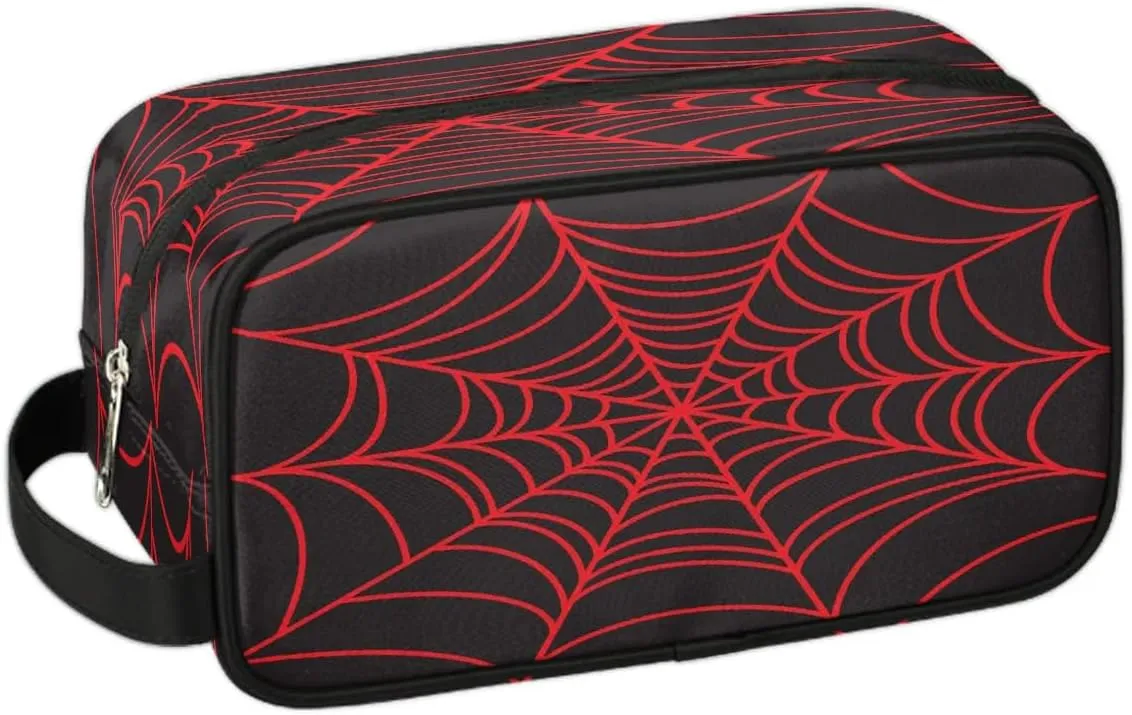 Black Spider Web Boys Travel Toiletry Bag, Kids Waterproof Hanging Dopp Kit, Wash Bag with Large Capacity for Travel, Sports, Shower