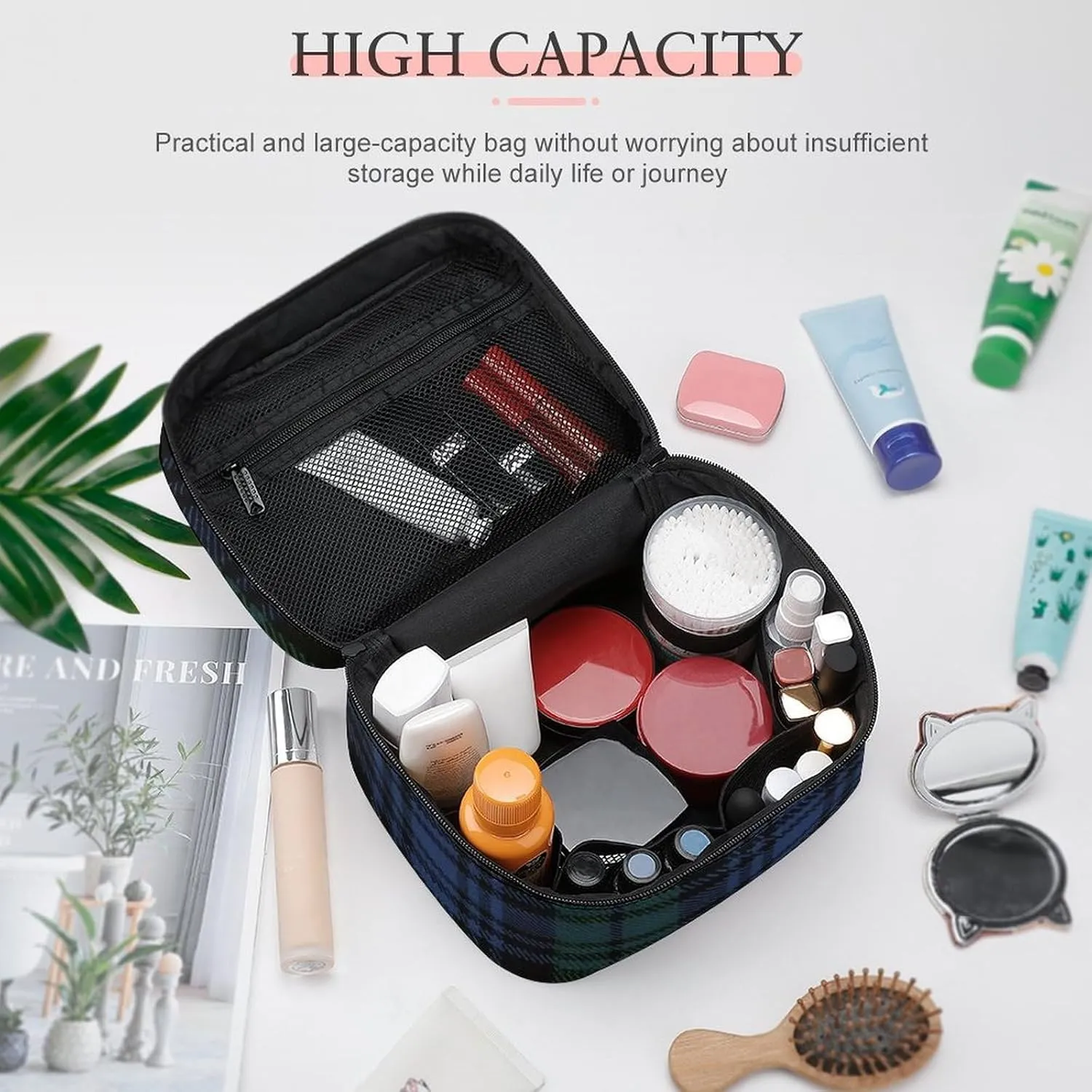 Black Watch Ancient Original Scottish Tartan Large Capacity Soft And High-value Practical Makeup And Wash Bag
