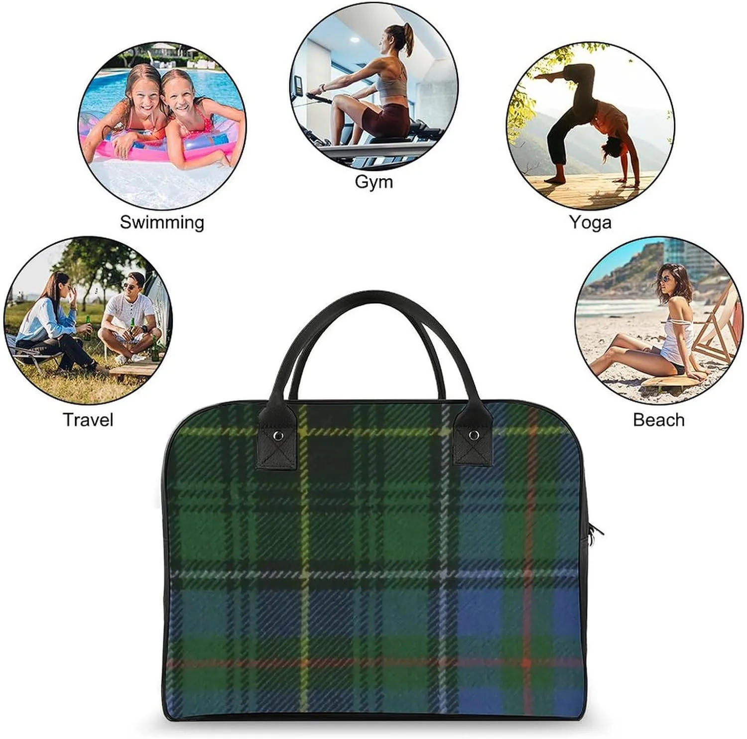 Black Watch Tartan Pattern Fashionable Large Capacity Travel Handbag Unisex