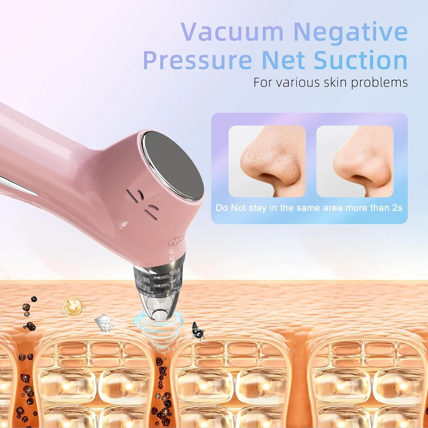 Blackhead Remover Vacuum Facial Pore Cleaner Electric Comedone Whitehead Extractor 5 Suction Probes and 5 Suction Levels Rechargeable Black Heads Remover Tools for Women & Men Facial Skin Care (Pink)