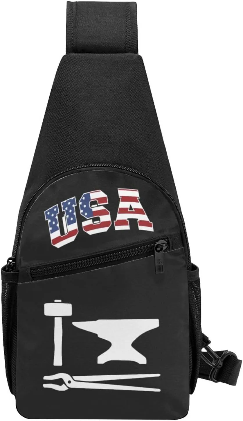 Blacksmith Hammer Logo,Casual one-shoulder crossbody chest bag, fashionable crossbody chest bag