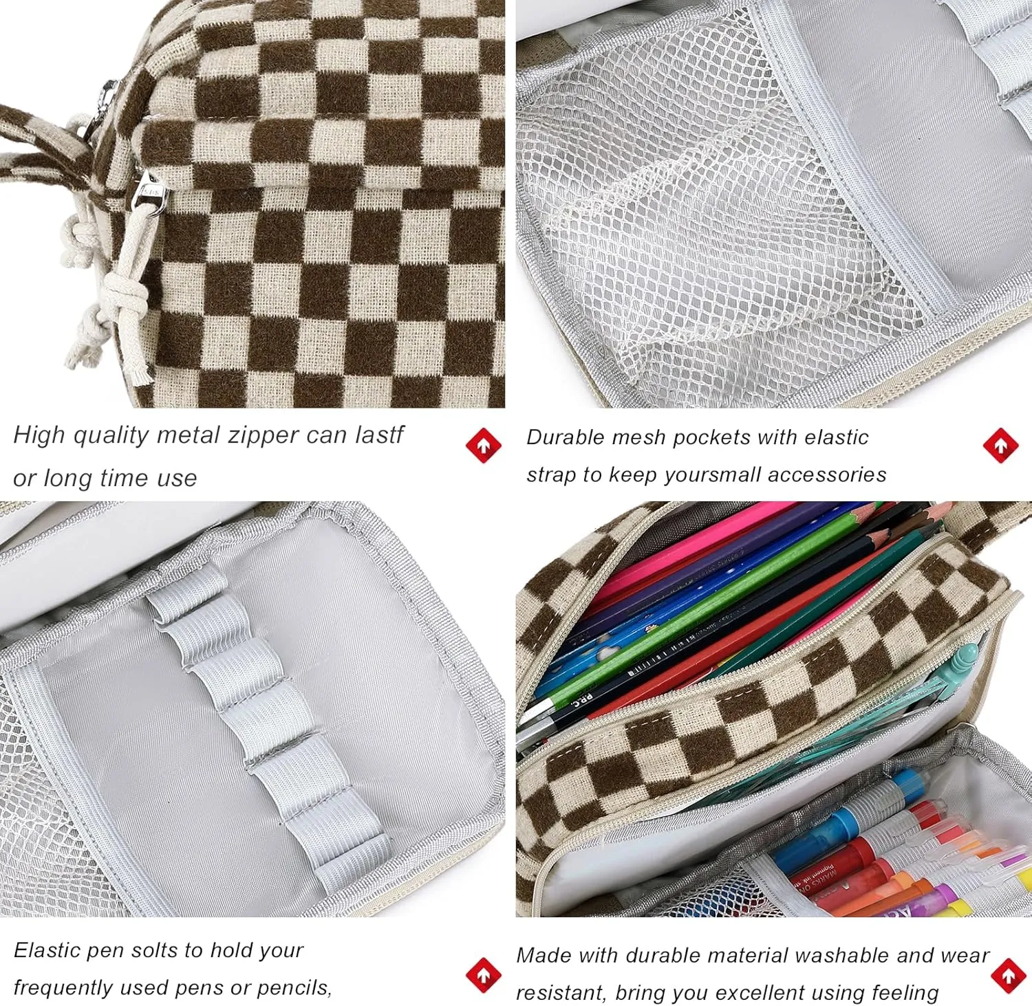Bluboon Big Capacity Pencil Case Pencil Pouch Pen Case School Supplies Cute Pencil Box Pencil Bag for Teen Girls Boys Women Man (Khaki Brown Checked)