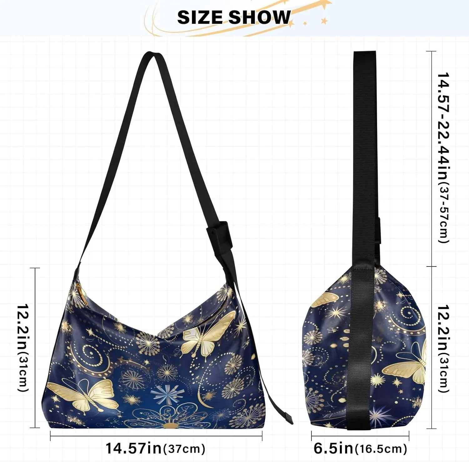 Blue Butterflies on White Woman Shoulder Bag, Vegan Crossbody Bag, Vegan Shoulder Bag