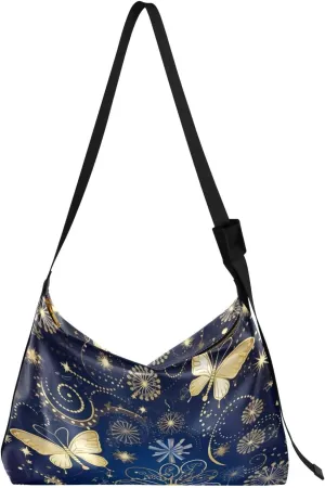 Blue Butterflies on White Woman Shoulder Bag, Vegan Crossbody Bag, Vegan Shoulder Bag