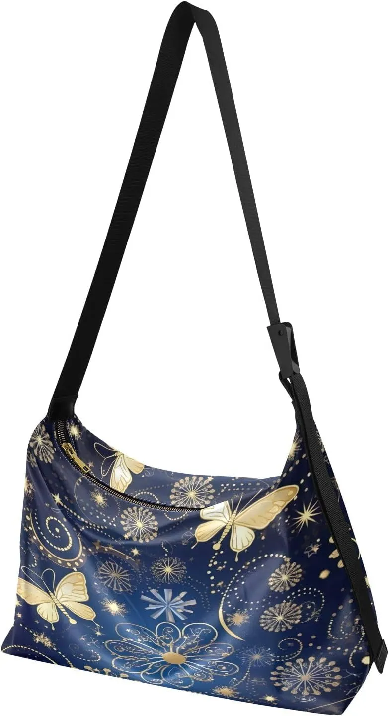 Blue Butterflies on White Woman Shoulder Bag, Vegan Crossbody Bag, Vegan Shoulder Bag