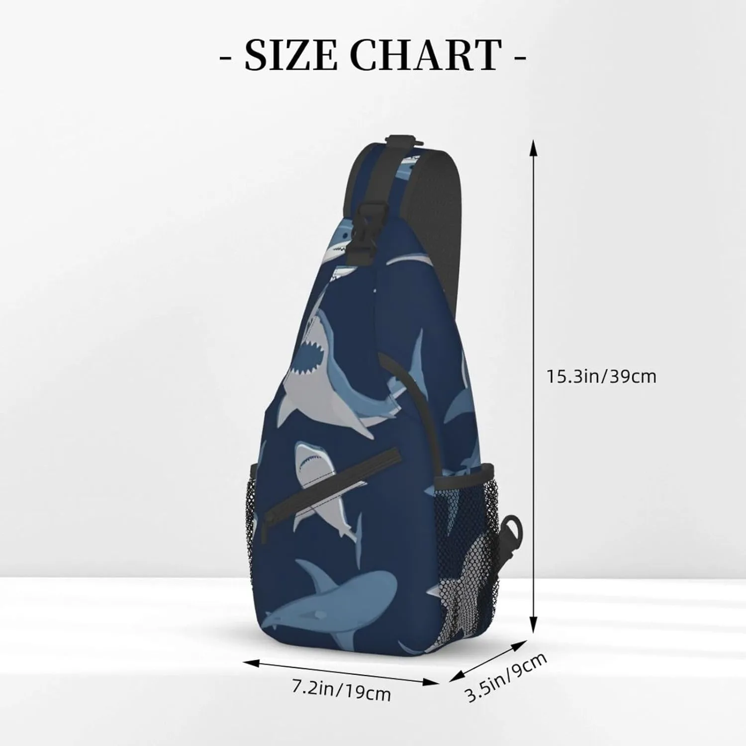 Blue Cartoon Shark Shoulder Bag Crossbody Backpack Chest Bag Lightweight Sling Daypackstravel Hiking Cycling For Men Women