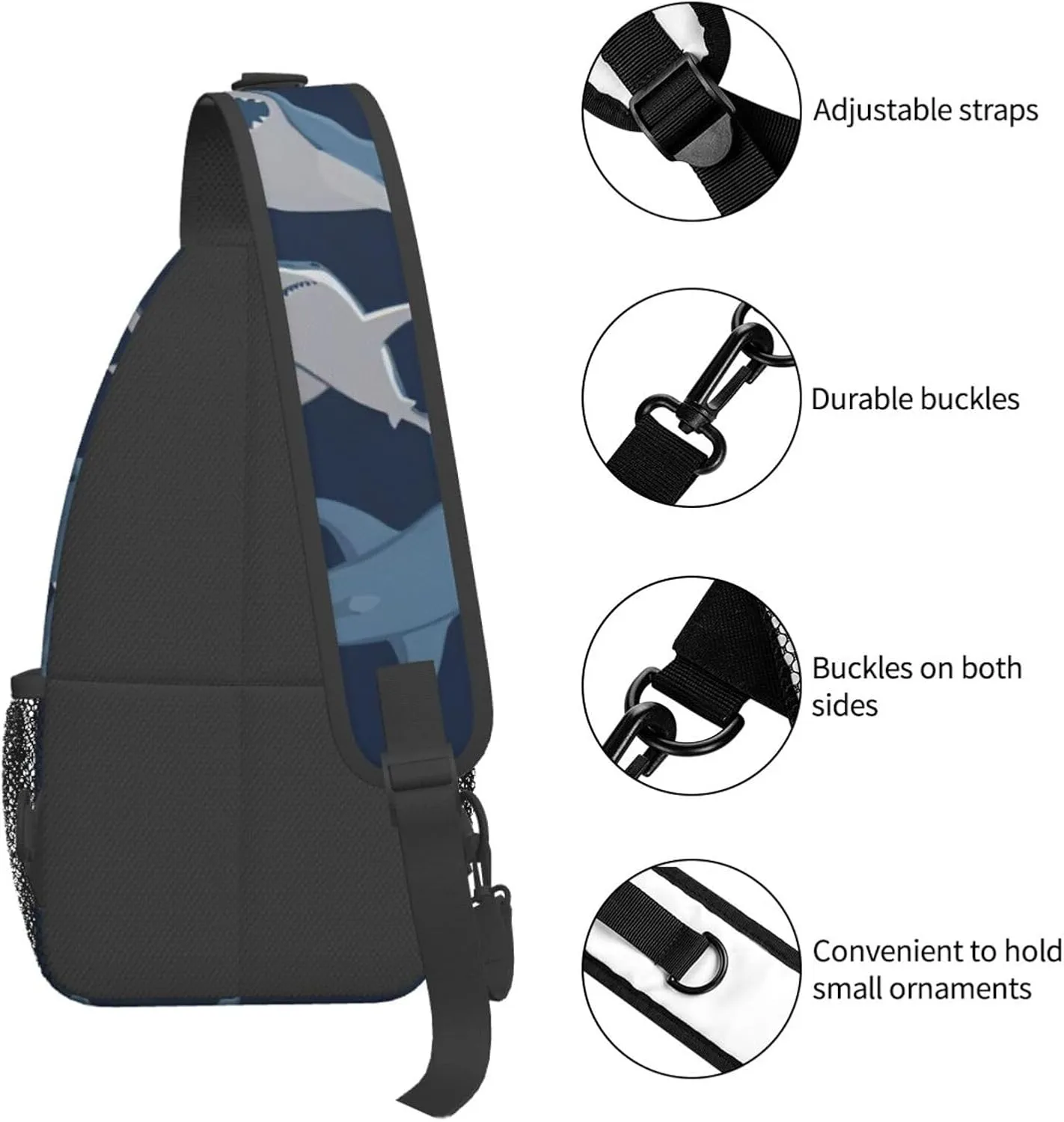 Blue Cartoon Shark Shoulder Bag Crossbody Backpack Chest Bag Lightweight Sling Daypackstravel Hiking Cycling For Men Women
