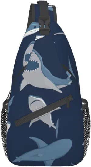 Blue Cartoon Shark Shoulder Bag Crossbody Backpack Chest Bag Lightweight Sling Daypackstravel Hiking Cycling For Men Women