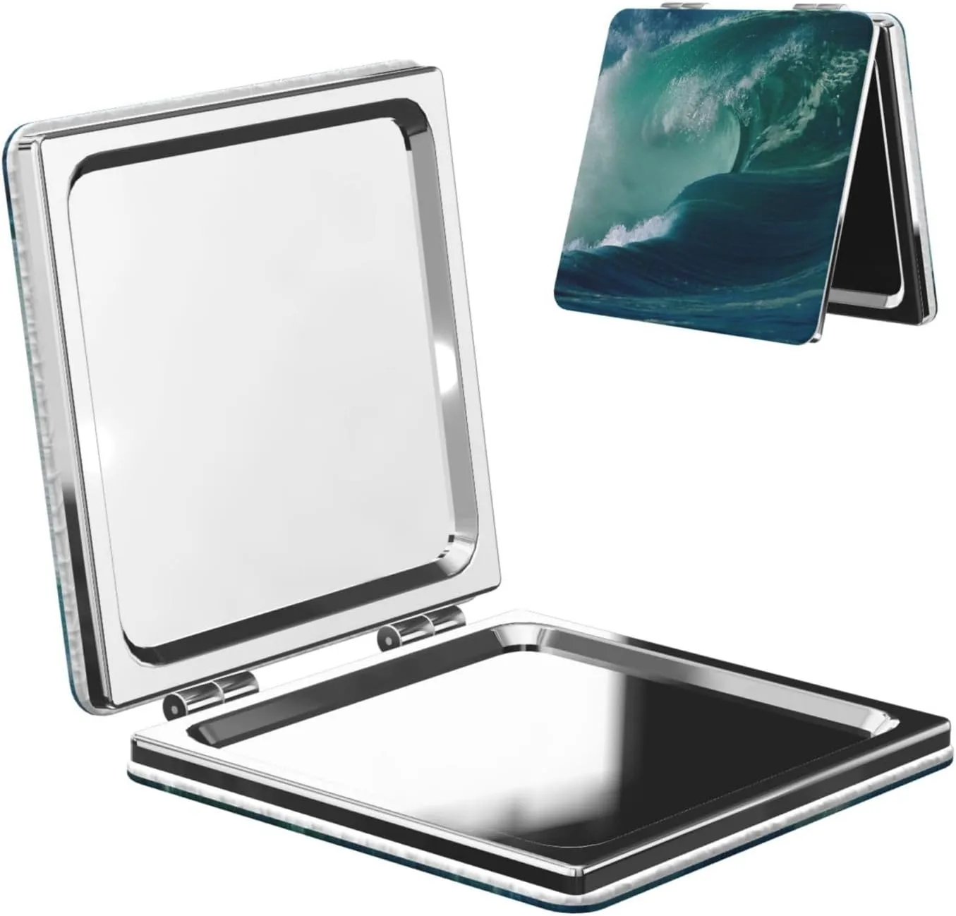 Blue Green Sea Wave Women Mini Cosmetic Mirror Folding Portable Pocket Makeup Mirror