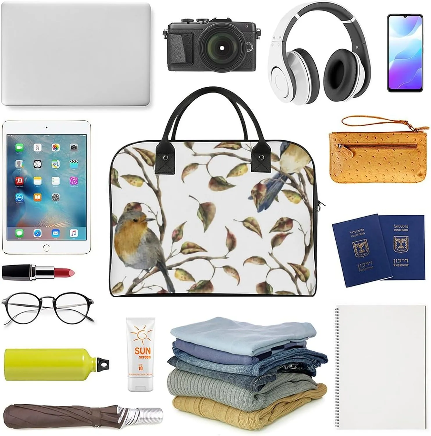Blue Quaker Parrots Fashionable Large Capacity Travel Handbag Unisex