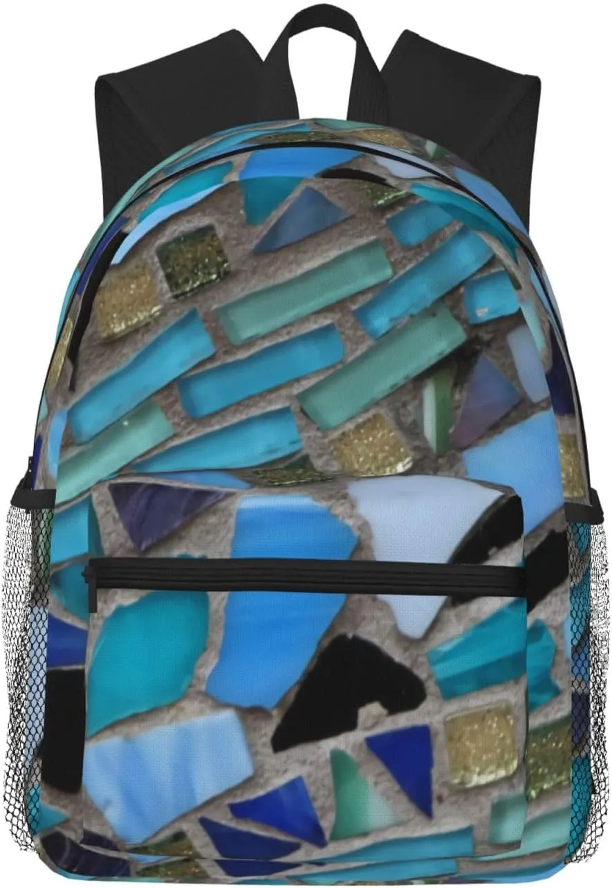 Blue Sea Glass Mosaic Light Lightweight Packable Backpack Travel Casual Hiking Daypack Foldable Backpack For Men Women