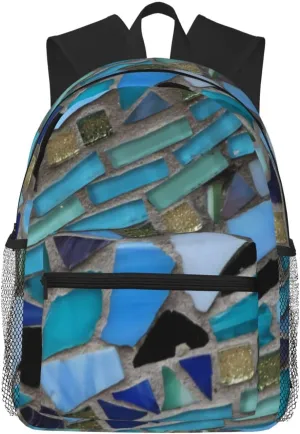 Blue Sea Glass Mosaic Light Lightweight Packable Backpack Travel Casual Hiking Daypack Foldable Backpack For Men Women