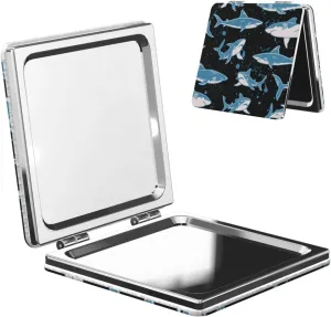 Blue Shark Mini Makeup Mirror Portable Pocket Cosmetic Mirror Folding Compact Mirror