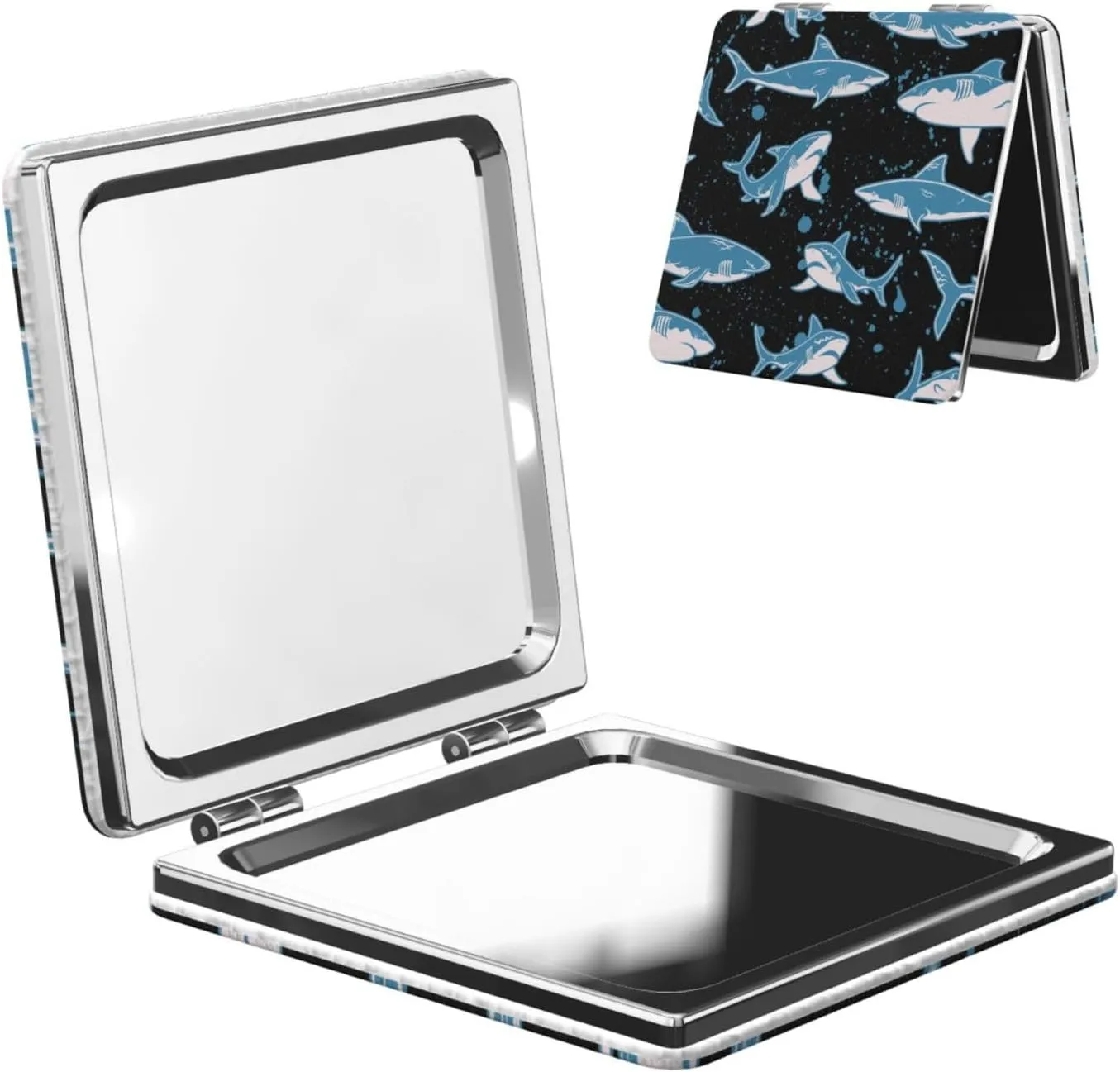 Blue Shark Mini Makeup Mirror Portable Pocket Cosmetic Mirror Folding Compact Mirror