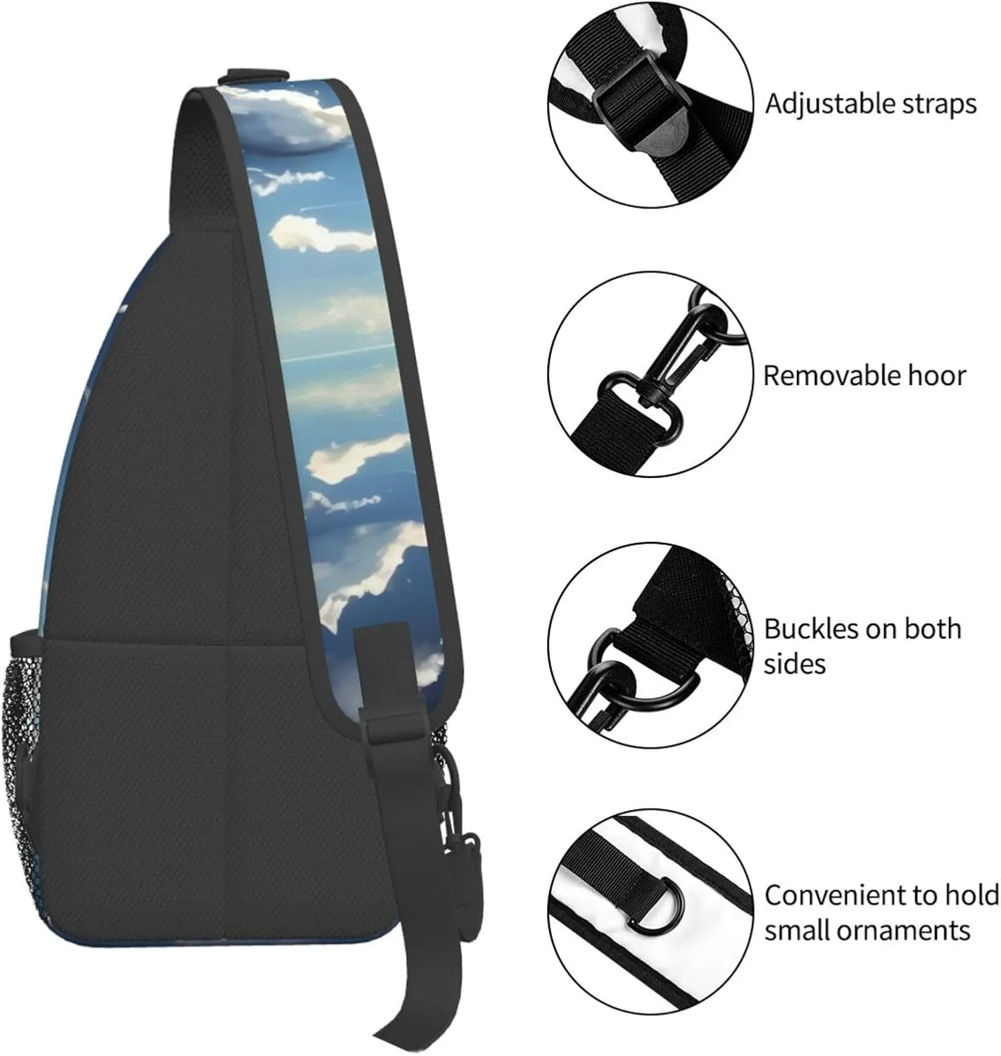 Blue sky and white clouds Print Men's Cross Chest Bag Diagonally, Cute Crossbody Shoulder Backpack, 7.5" L x 3.5" W x 15.3" H