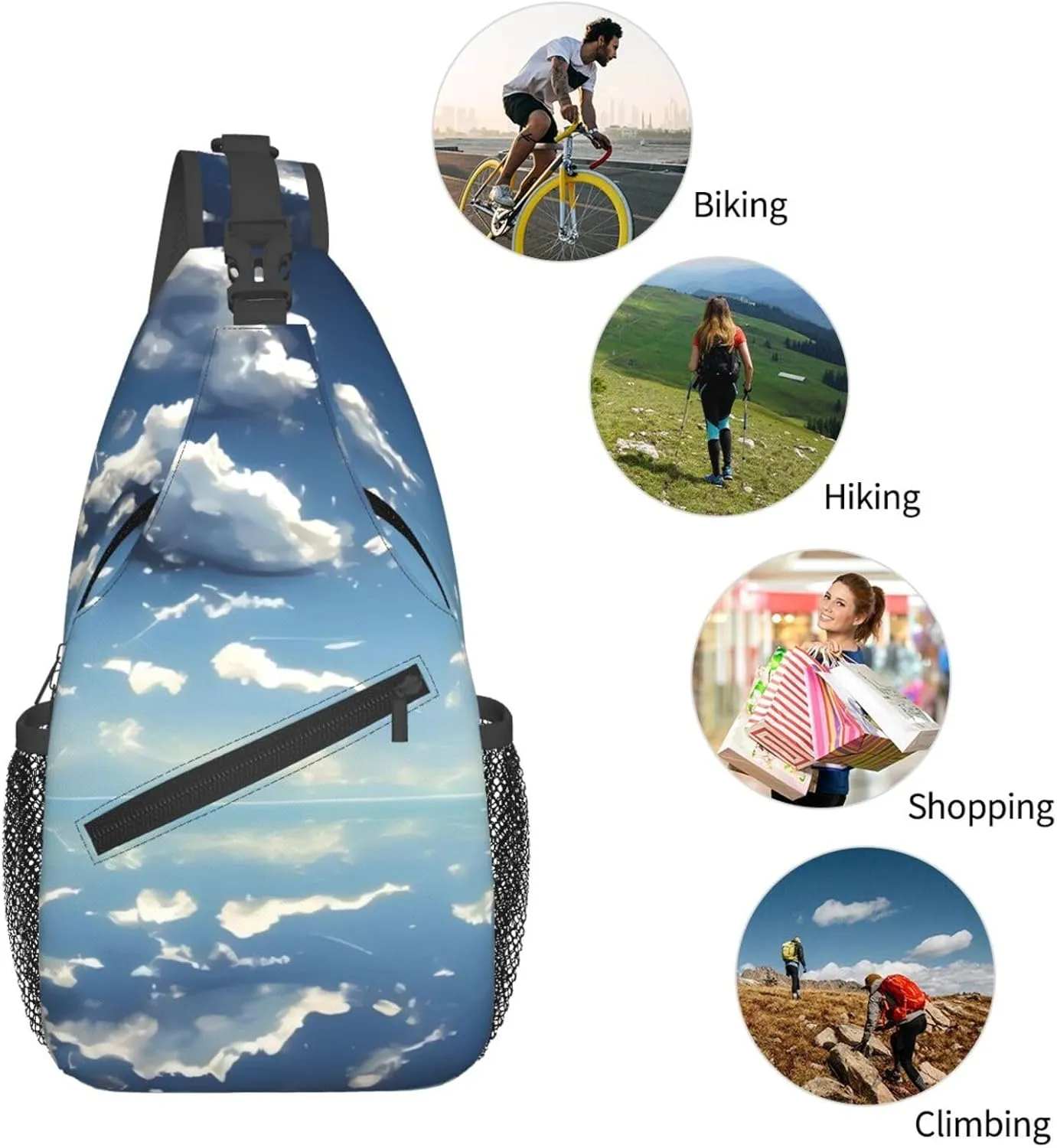 Blue sky and white clouds Print Men's Cross Chest Bag Diagonally, Cute Crossbody Shoulder Backpack, 7.5" L x 3.5" W x 15.3" H